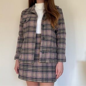 VINTAGE 90s OLD NAVY Lavender Purple Plaid Recycled Wool Jacket and Skirt